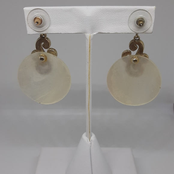 Vintage Natural MOP & Rhinestone Drop Earrings - Picture 2 of 6